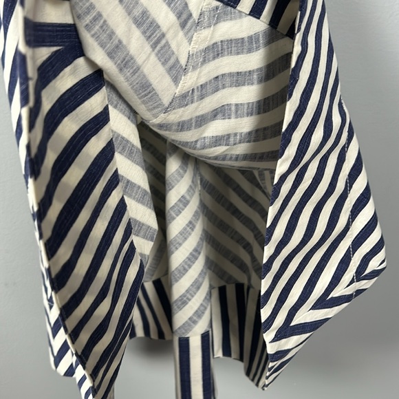 Talbots SHORELINE Navy/ White Denim Canvas Chevron Striped Midi Dress Sz 6P - Picture 15 of 16